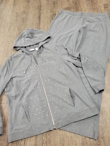 Zenergy by Chico's grau passendes Set Strass Hoodie Jacke Full Zip Hose 2 - Bild 1 von 6