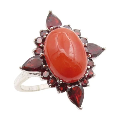 925 Пробы винтажное кольцо овальный сердолик Halo гранат группы Sz 11,5 RG34300 - Изображение 1 из 4