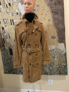 Zara Echt Wildleder Leder Herren Trenchcoat Camel Medium mit Gürtel eng anliegend Gr. S - Bild 1 von 18
