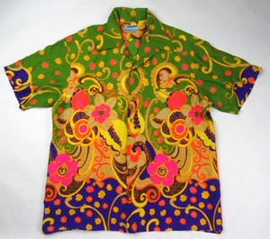 Vtg 1970’s Waltah Clarke’s Loud Floral Psychedelic Loop Collar Hawaiian Shirt XL - Picture 1 of 15