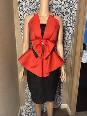 Vintage 80s Red Black Tuxedo Cocktail Party Prom Sheath Dress XS 22 Waist - Image 1 of 4