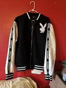 Playboy Bunny Varsity Letterman Jack Adult Men's Large Black & White - Picture 1 of 6
