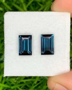 Natural 18.63 Ct Indicolite Tourmaline Baguette Shape Beautiful Pair Gemstone - Picture 1 of 6