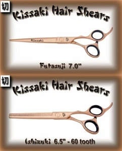 Kissaki 7.0" Hair Cutting Scissors & 60 tooth Thinning Shears Rose Gold Combo - Picture 1 of 3