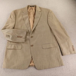 Chaps Jacket L Beige Blue Houndstooth Check Silk Wool Blazer Sport Coat 44R - Picture 1 of 16