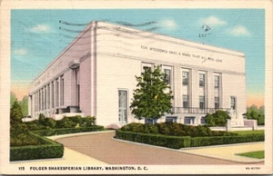 Washington DC Folger Shakespeare Library Linen Vintage Postcard Postmarked 1943 - Picture 1 of 2