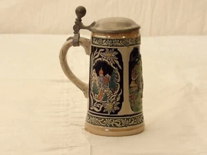 VINTAGE WESTERN GERMAN HAND PAINTED BEER STEIN WITH LID 6 3/4"  - Picture 1 of 5