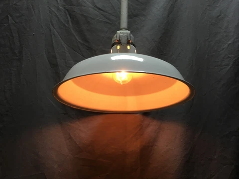 Vtg Industrial Gas Station White Porcelain Pan Light Fixture 14" Hubbell 184-20E Cover