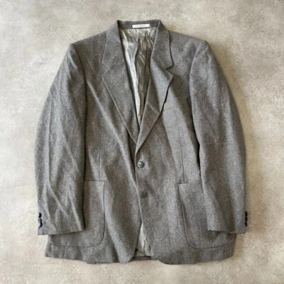 YvesSaintLaurent Blazer Mens 46" Wool Herringbone Vintage France Jacket, Grey - Image 1 of 4