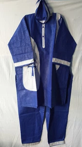 Afrikanischer 3-teiliger Dashiki Hosenanzug für Herren mit Kappe Patchwork blau freie Größe - Bild 1 von 7