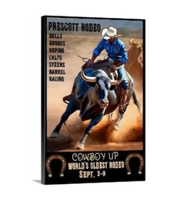 Póster de viaje de rodeo Prescott o arte envolvente de lienzo rodeo más antiguo del mundo - Imagen 1 de 5