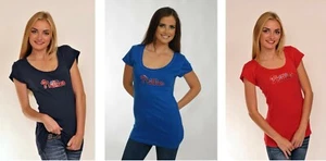Philadelphia Phillies Scoop Neck Bling Top for Women in Red, Royal or Navy - Picture 1 of 16