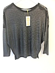 Sublime Alto (Ancho Mujer Sexy Negro Y Plata Liserer Encaje Espalda TALLA S/M - Imagen 1 de 2