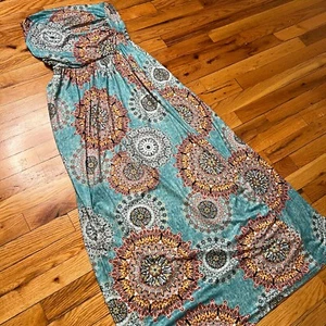GloryStar Womens Long Strapless Mandala Sundress 47 inch Long Size Medium Boho - Picture 1 of 9