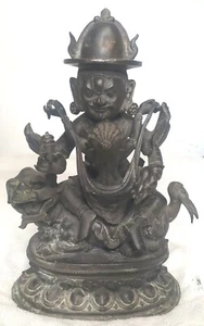  Antique Tibetan Bronze Buddha  On Foo Dog Statue Two Piece 11 1/4 Inch - Picture 1 of 12