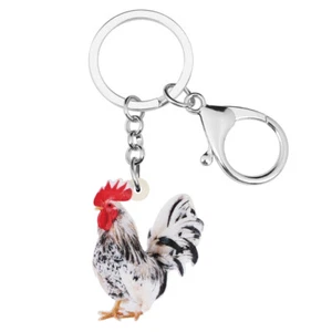 Acrylic Black White Rooster Chicken Keychains Car Key Ring Farm Animals Jewelry - Picture 1 of 5