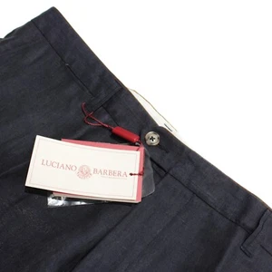 Luciano Barbera NWT Chinos / Dress Pants Size 56 40 US In Solid Blue Linen - Picture 1 of 11