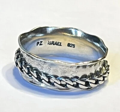 NWOT OR PAZ STERLING SILVER 925  HAMMERED SPINNER CHAIN RING SZ 9 ISRAEL PZ /au - Image 1 of 4
