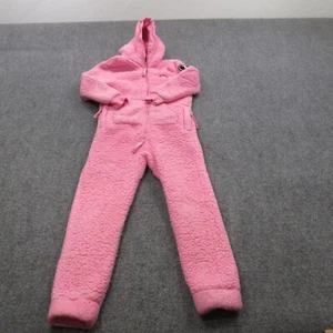 Onepiece Jumpsuit Kids Medium Pink Sherpa Long Sleeve Pockets Hooded Full Zip - Picture 1 of 20