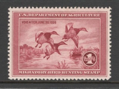 1935 US RW2 $1 Department of Agriculture Migratory Duck Hunting - Canvasback MLH - Image 1 of 3