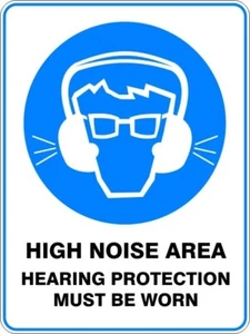 HIGH NOISE AREA - HEARING PROTECTION MUST BE WORN - SELF ADHESIVE STICKER / DECA - Picture 1 of 7
