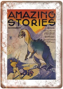 1934 Pulp Cover Amazing Stories v09 n07 Retro Look Reproduction Metal Sign J1035 - Picture 1 of 2