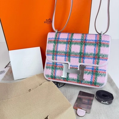 Bolso Hermes Constance Mini Tartán Claro Malva Swift PHW de JAPÓN Foto 1 de 4