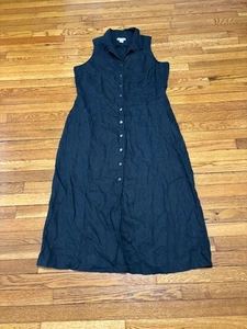 Eddie Bauer Womens 100% Linen Sleeveless Dress Plus Sz 20 Black Button Up Midi - Picture 1 of 5