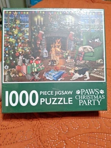 Paws Christmas Party Puzzle 1000 Pc Cozy Fireplace With Gifts Cats & Dogs - Picture 1 of 3