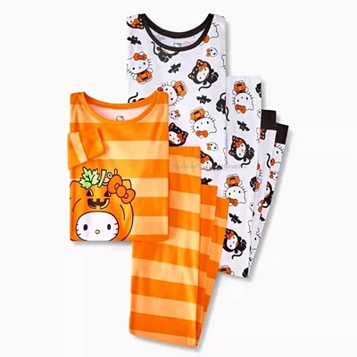 Hello Kitty Halloween Girls Pajamas Set 4 Pc Shirt Pants Size 5 6 7 8 10 Costume - Image 1 of 4