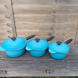 Le Creuset Cast Iron Saucepan Set Teal 16, 18, 20 - Picture 1 of 18