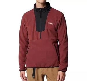 Columbia Men’s Spice Red Black Sequoia Grove Half Zip Fleece Pullover Sweater M - Picture 1 of 6