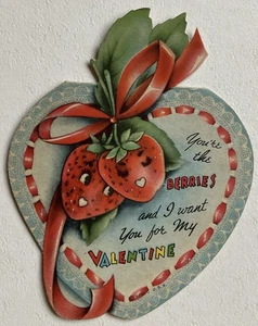 Vtg Fruit Valentine Card Strawberries Say You’re The Berries I Want #b9 - Picture 1 of 2