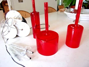 ENDON 3 LIGHT HANGING RED GLASS SHADES A REAL STATEMENT BRAND NEW - Picture 1 of 7