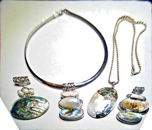 Abalone Shell and Pearl Slides with 2 Chains Mixed Jewelry Lot - Picture 1 of 2