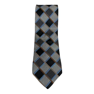 Men Tie Size 4in x 57in Black Gray Blue Harlequin Executive Collection Tom James - Picture 1 of 13