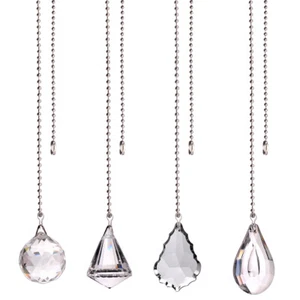 4pcs Crystal Prisms Fan Pull Chain Glass Pendant Suncatcher Ceiling Light Parts - Picture 1 of 11