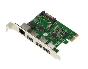 Controller Card Pcie - 3 Ports USB3+1 Port Gigabit Ethernet - Via / Asix - Picture 1 of 3