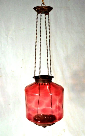 ANTIQUE VICTORIAN CRANBERRY GLASS HANGING CEILING LIGHT Cover