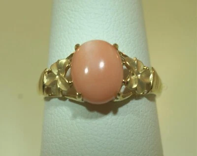 ANILLO FLOR PLUMERIA HAWAIANA CORAL ROSA NATURAL GENUINO ORO AMARILLO 14K 7,75 #2 Foto 1 de 4