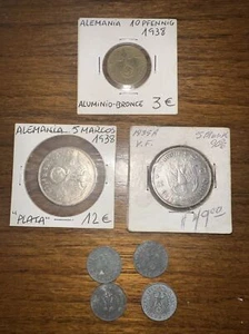 1938 5 MARK 1935 5 MARK 1938 10 PFENNING 1943 1 PFENNING WORLD WAR 2 Era German - Picture 1 of 17