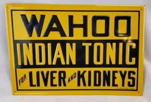 Vintage Wahoo Indian Tonic geprägtes Blech Werbeschild Quacksalber Heilung Drogerie - Bild 1 von 9