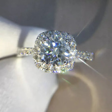8mm 1.75Ct Round Moissanite Halo Engagement Ring In Solid 14K White Gold Plated