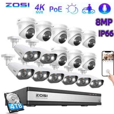 Sistema de cámara de seguridad ZOSI 16CH 4K 8MP POE NVR 4TB audio AI detección de automóviles H.265+ Foto 1 de 4