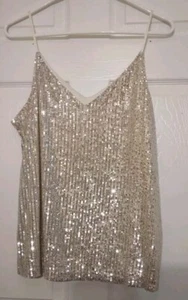 Calvin Klein Women's Sequin Strappy Camisol Gold Size Large Gold MSRP $64 NEW - Picture 1 of 11