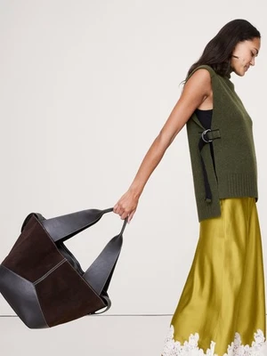 BANANA REPUBLIC Large Patchwork Medium Zip Tote NWT - Suede/Leather #825877 - Image 1 of 4