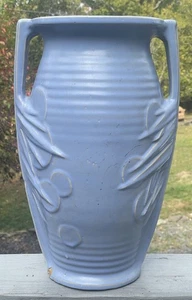 Antique 20th C. McCoy Art Pottery Matte Clair Blue Sand Dollar Vase 1930s - 40s - Picture 1 of 11