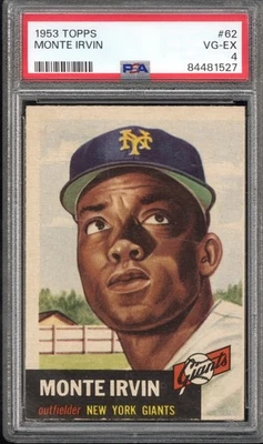1953 Topps #62 Monte Irvin - PSA VG-EX 4 - New York Giants - VSCARDS - Image 1 of 2