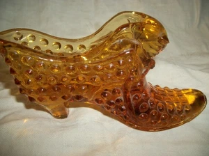 Vintage. Glas Schuhnagel Bernstein Schuh mit Katzenkopf Figur. Fenton ? - Bild 1 von 6