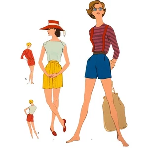 Pantalones cortos con suspensión vintage de los años 50 con patrón de costura - cintura: 26"" (66 cm) - Imagen 1 de 2